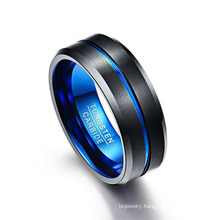 Amazon Hot Sale 8mm Fashion Tungsten Steel Ring Matte Plating Black + Blue Jewelry